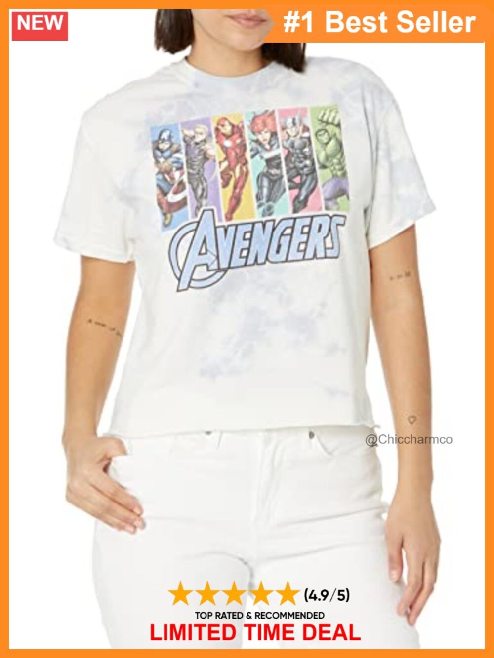 Marvel Avengers Unite Graphic Crew Neck Short Sleeve Crop Top